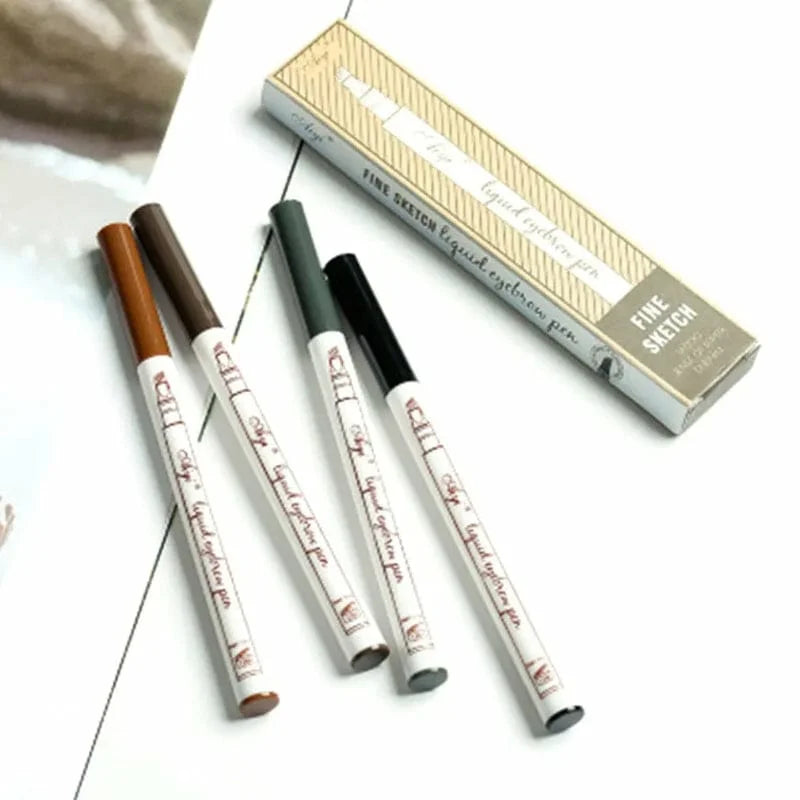 4 Tip Waterproof Eyebrow Pen | Waterproof Tattoo Tint Fine Sketch Liquid Eyebrow Pencil | Createsur Natal Makeup Effect - Black