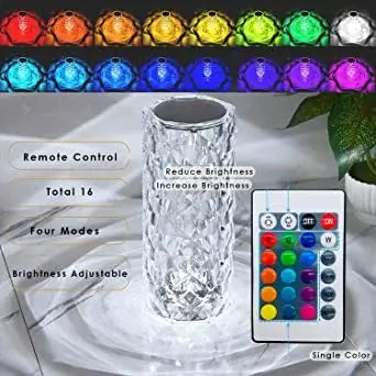 16-Color RGB Crystal Diamond Touch Lamp – Rechargeable Touch Control LED Lamp with Remote