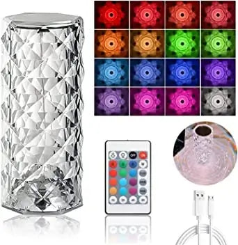 16-Color RGB Crystal Diamond Touch Lamp – Rechargeable Touch Control LED Lamp with Remote