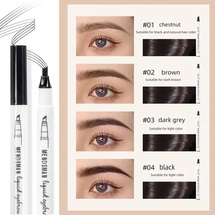 4 Tip Waterproof Eyebrow Pen | Waterproof Tattoo Tint Fine Sketch Liquid Eyebrow Pencil | Createsur Natal Makeup Effect - Black